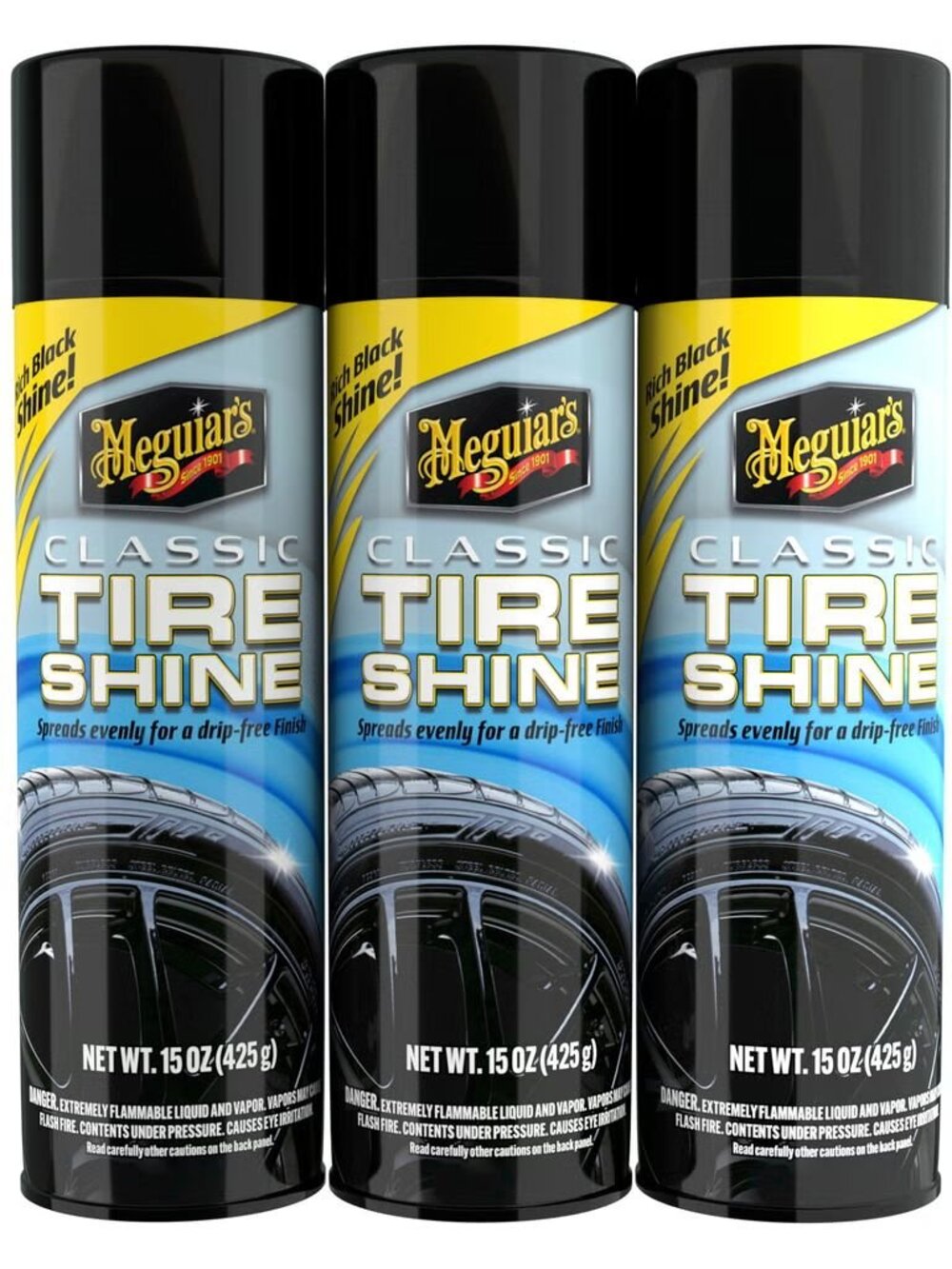 Meguiar's Classic Tire Shine 3 Pack 15oz Cans Deep Wet Look Long Lasting Gloss